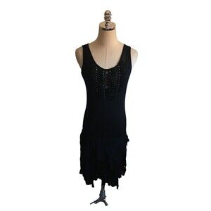 Mur Mur Dress Women's Size Small Black Sleeveless Studs Buttons Ruffles